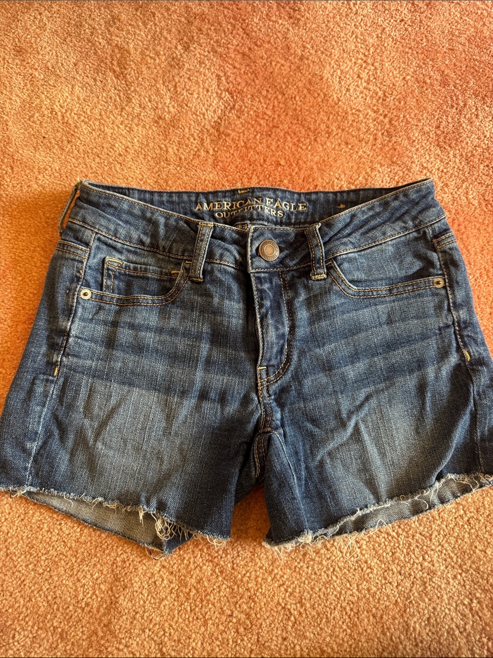 American Eagle Outfitters Dark Blue Frayed Hem Denim Shorts